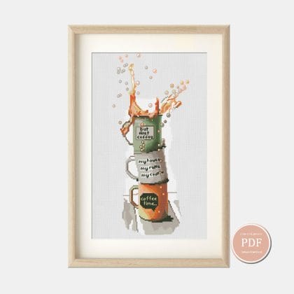 Coffee Cup Cross Stitch Pattern Modern Counted Chart PDF 47