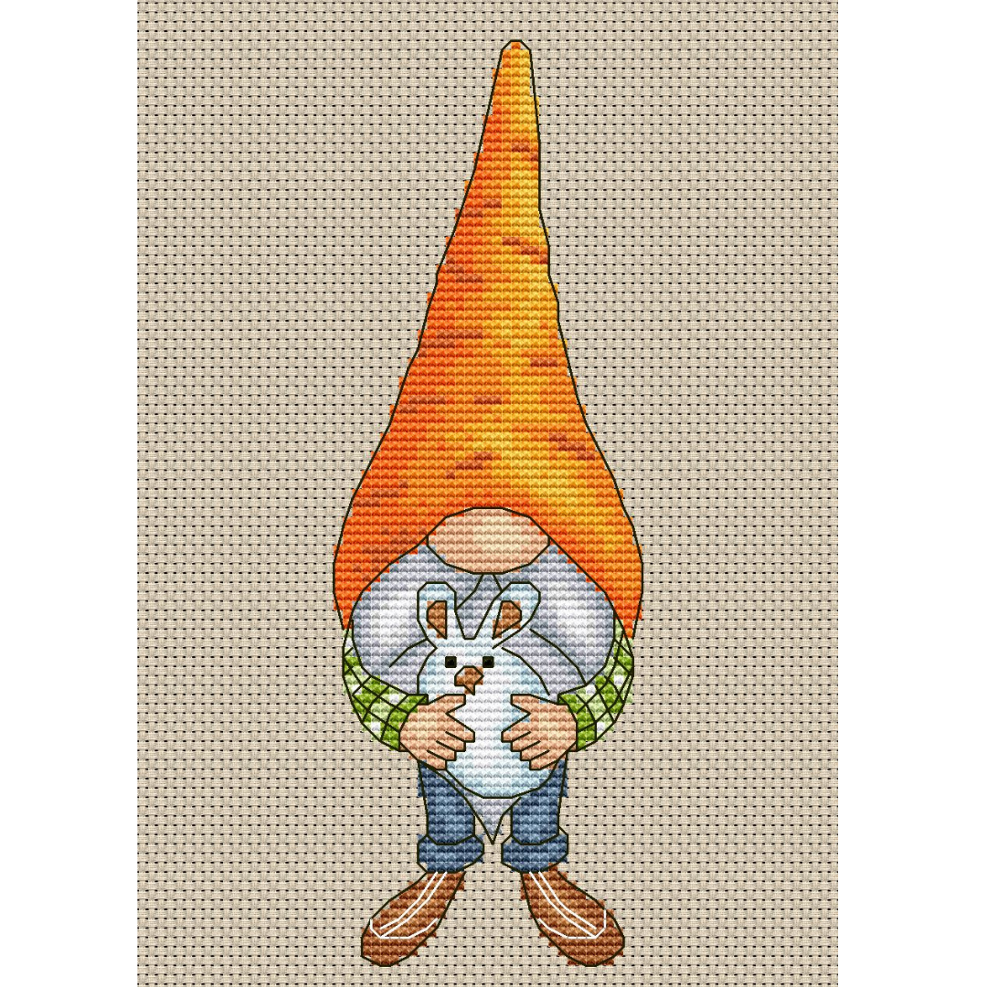Carrot gnome cross stitch pattern PDF, easter gnome 4 gnome and bunny