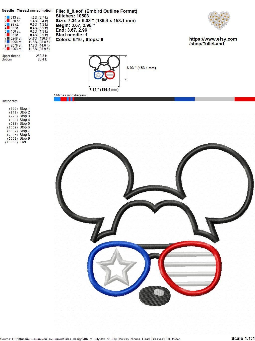 Mouse 4th of july with glasses Machine embroidery design 6 Mouse 4th of july with glasses Machine embroidery design - Image 6