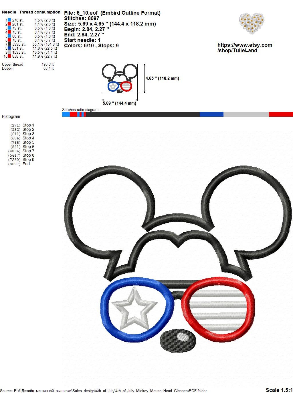 Mouse 4th of july with glasses Machine embroidery design 8 Mouse 4th of july with glasses Machine embroidery design - Image 8