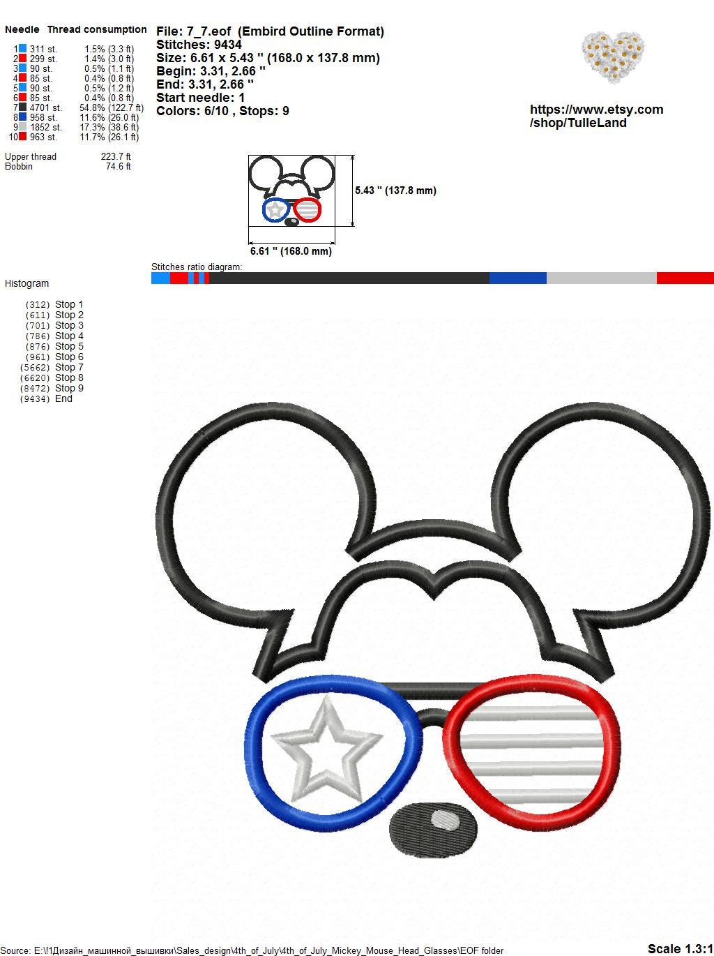 Mouse 4th of july with glasses Machine embroidery design 7 Mouse 4th of july with glasses Machine embroidery design - Image 7