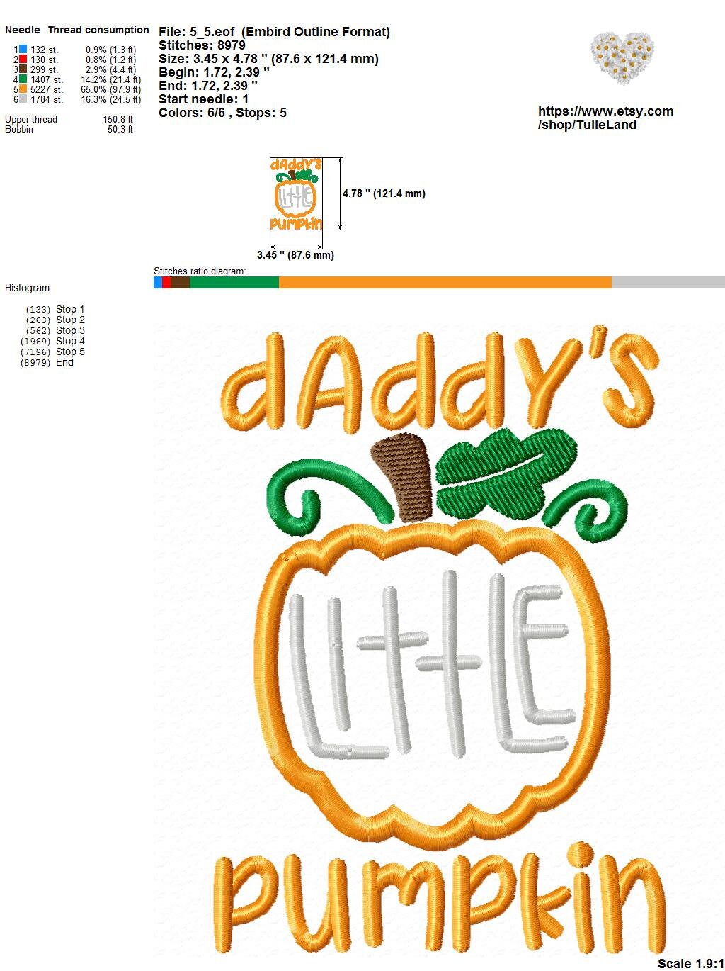 Daddy's pumpkin Halloween Machine embroidery design 9 Daddy's pumpkin Halloween Machine embroidery design - Image 9