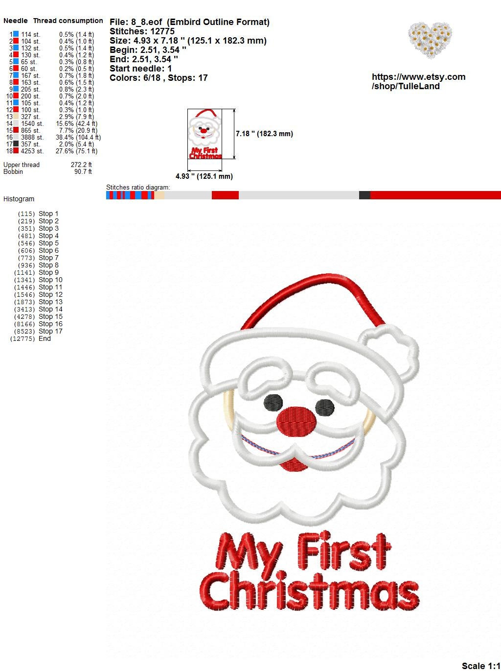 Santa 1st Christmas Applique Machine embroidery design 8 Santa 1st Christmas Applique Machine embroidery design - Image 8