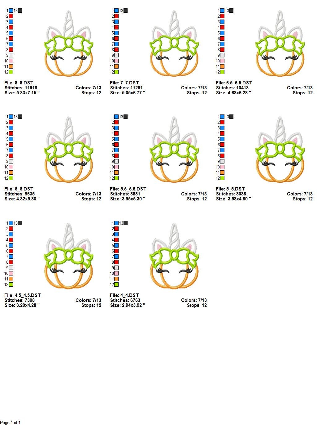 Halloween Unicorn horn pumpkin Machine embroidery design 3 Halloween Unicorn horn pumpkin Machine embroidery design - Image 3