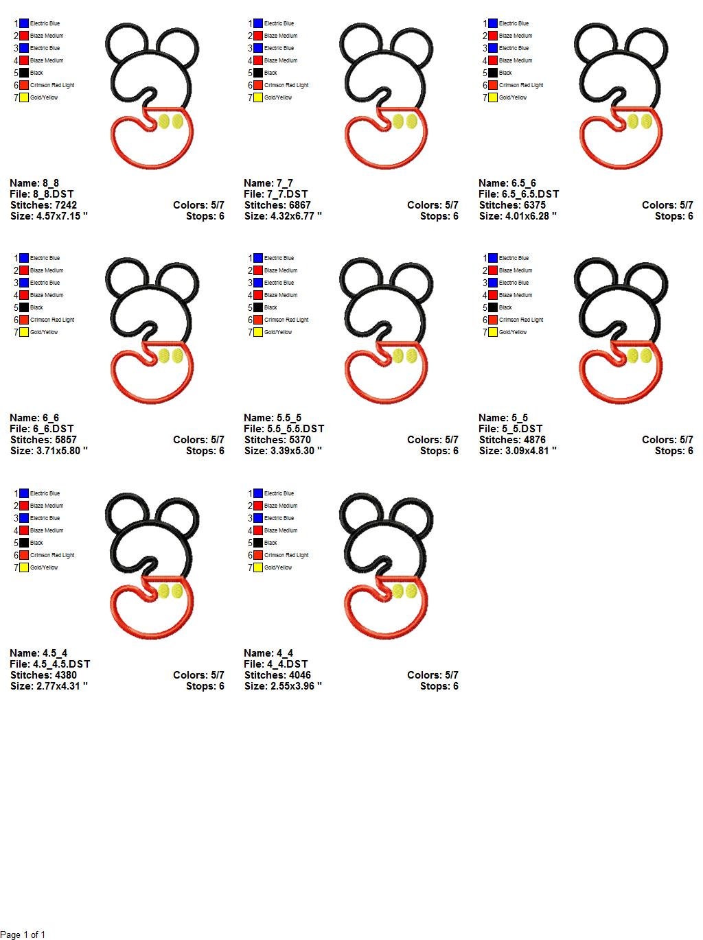 Set Mouse Number applique Machine embroidery design 5 Set Mouse Number applique Machine embroidery design - Image 5
