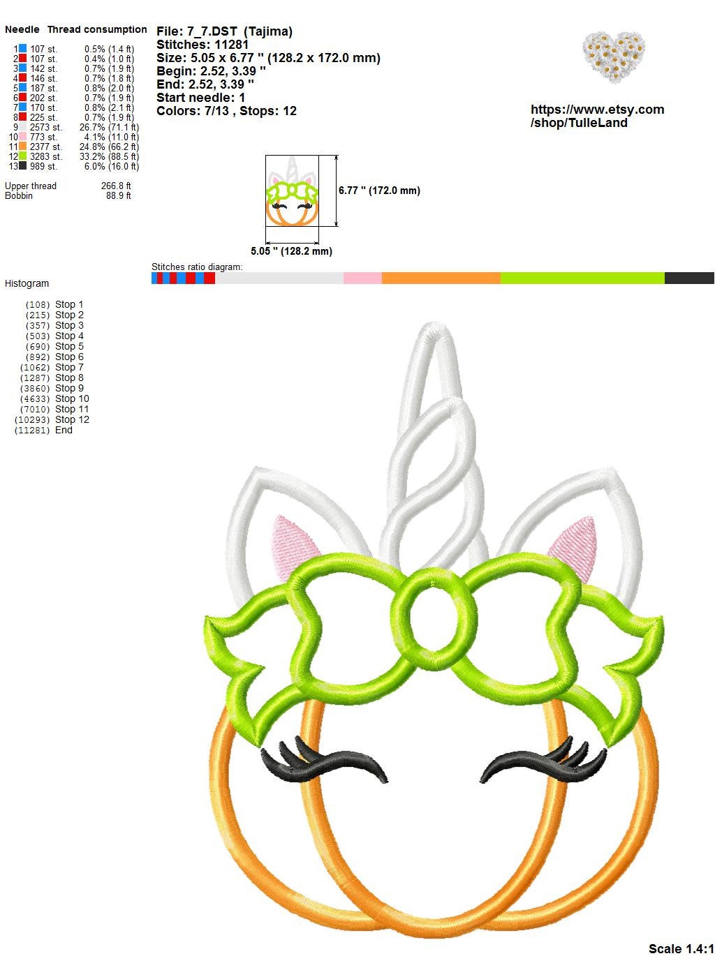 Halloween Unicorn horn pumpkin Machine embroidery design 9 Halloween Unicorn horn pumpkin Machine embroidery design - Image 9