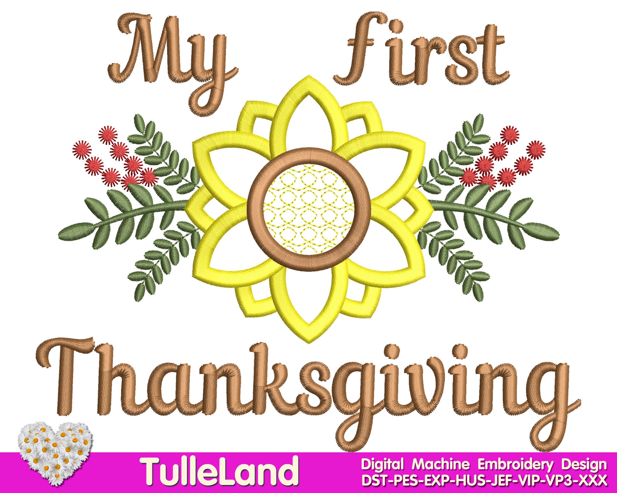 Baby Girl first 1st Thanksgiving Machine embroidery design 2 Baby Girl first 1st Thanksgiving Machine embroidery design - Image 2