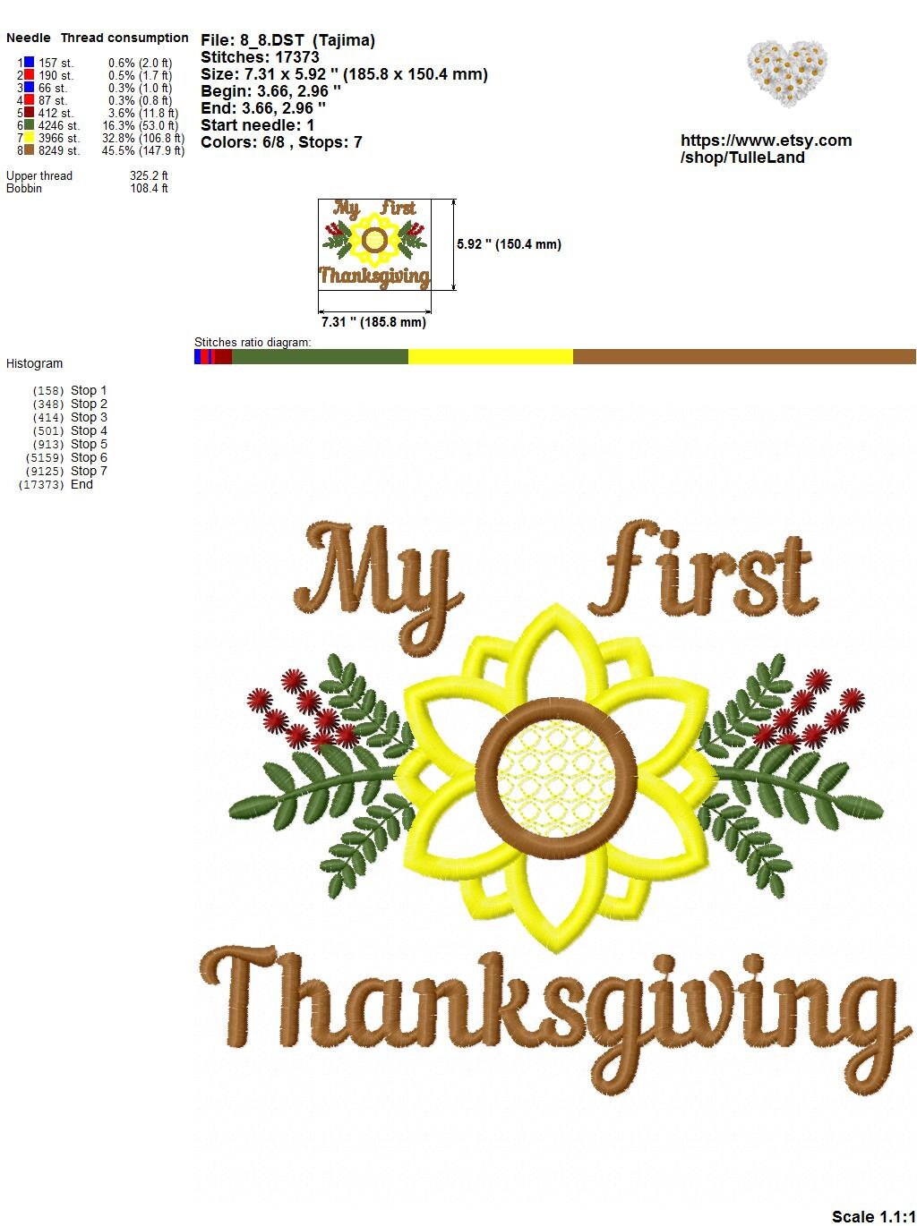 Baby Girl first 1st Thanksgiving Machine embroidery design 9 Baby Girl first 1st Thanksgiving Machine embroidery design - Image 9