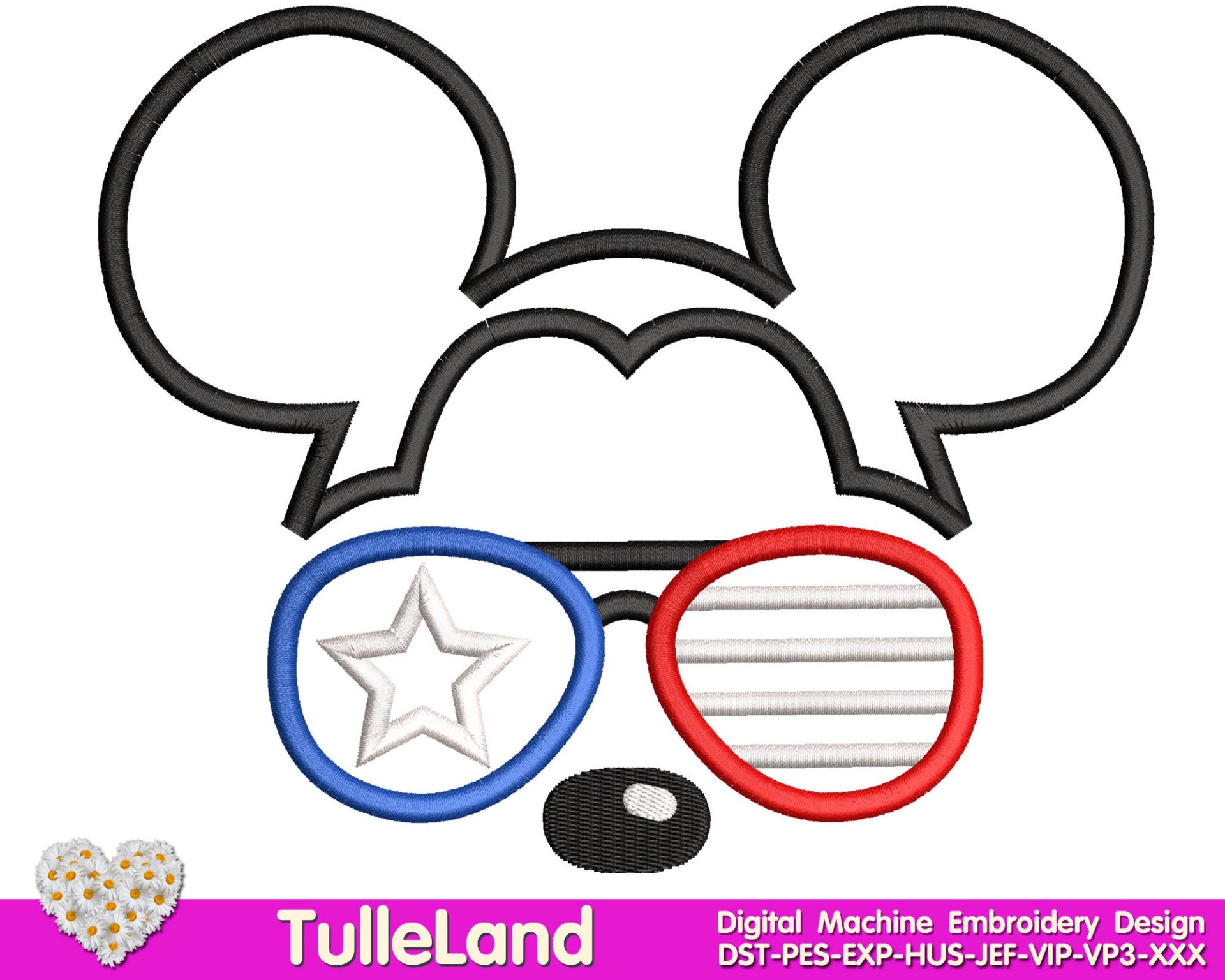 Mouse 4th of july with glasses Machine embroidery design 3 Mouse 4th of july with glasses Machine embroidery design - Image 3