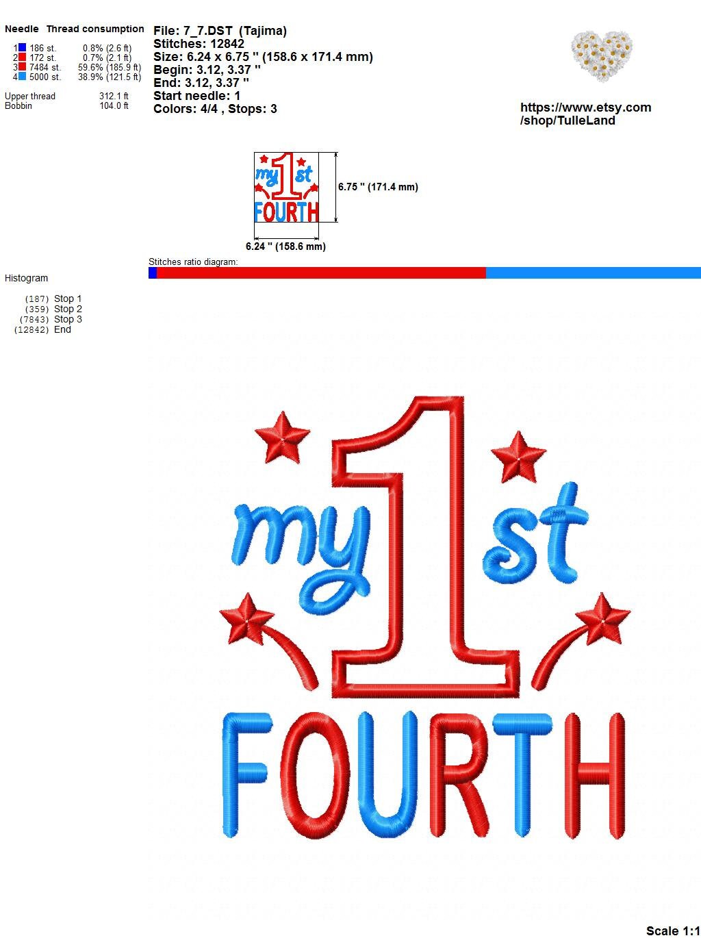My 1st Fourth of July Red White Machine embroidery design 9 My 1st Fourth of July Red White Machine embroidery design - Image 9