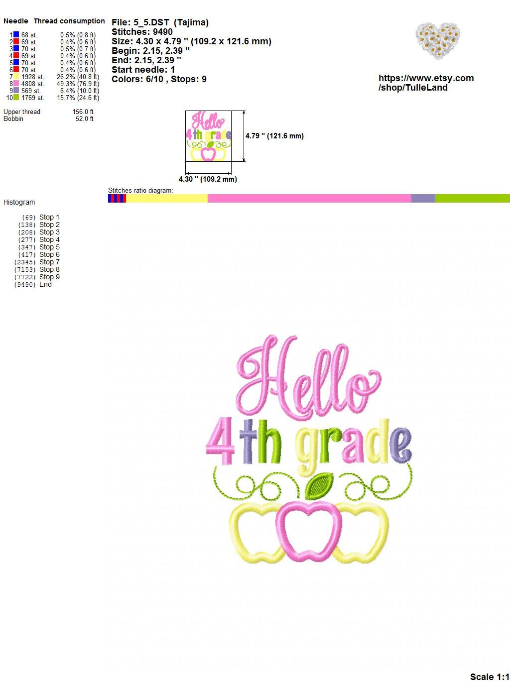 Hello 4th Grade Back To School Machine embroidery design 7 Hello 4th Grade Back To School Machine embroidery design - Image 7