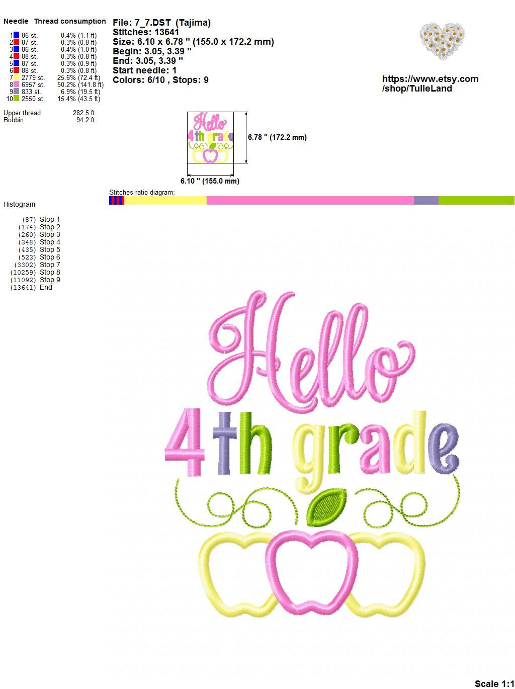 Hello 4th Grade Back To School Machine embroidery design 9 Hello 4th Grade Back To School Machine embroidery design - Image 9
