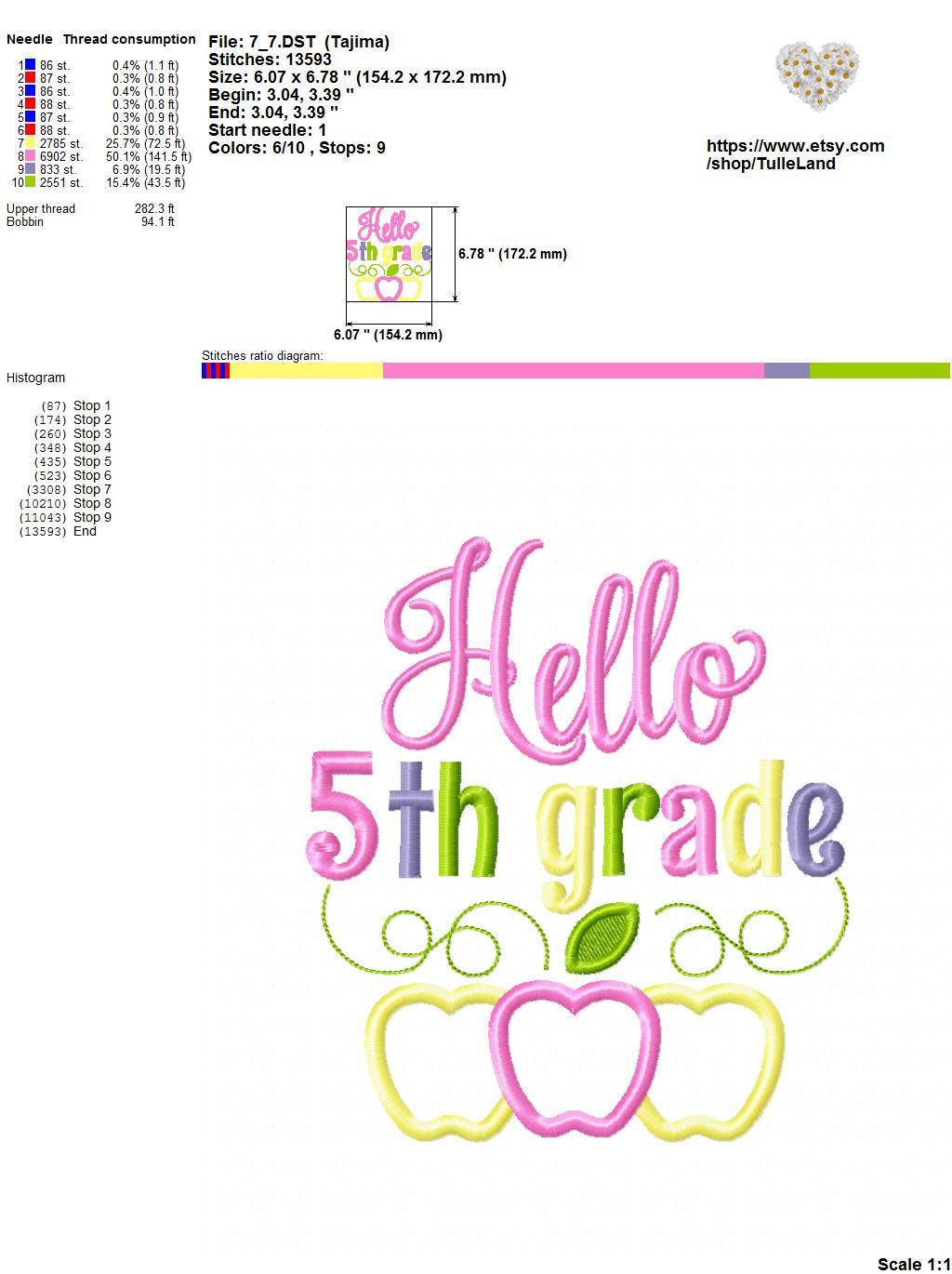 Hello 5th Grade Back To School Machine embroidery design 9 Hello 5th Grade Back To School Machine embroidery design - Image 9