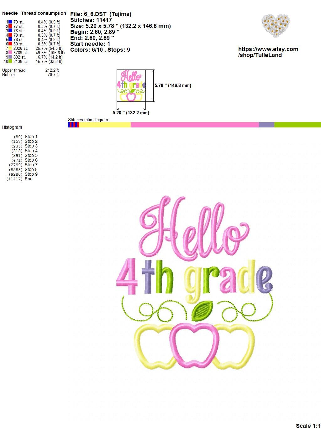 Hello 4th Grade Back To School Machine embroidery design 8 Hello 4th Grade Back To School Machine embroidery design - Image 8