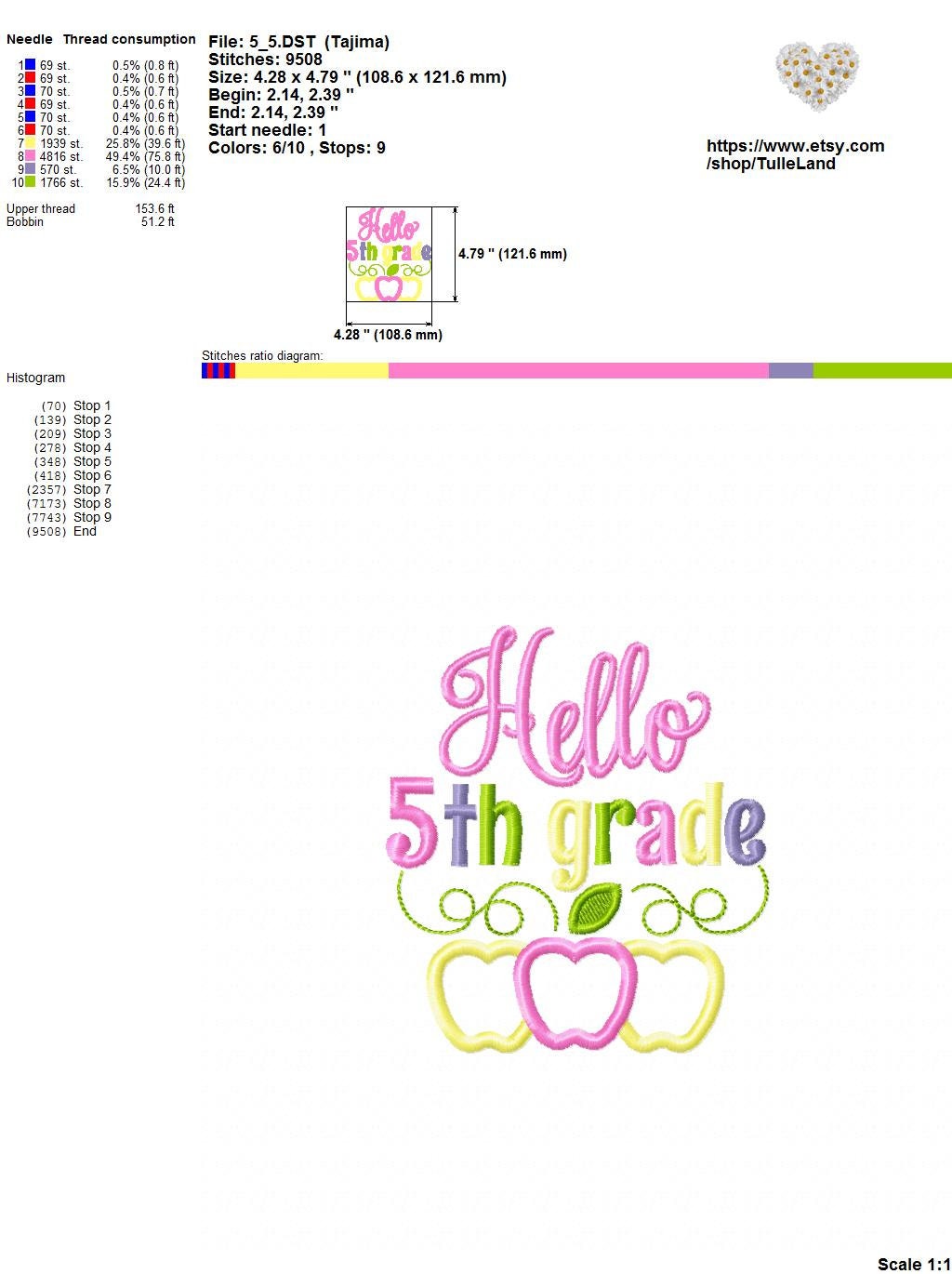 Hello 5th Grade Back To School Machine embroidery design 7 Hello 5th Grade Back To School Machine embroidery design - Image 7