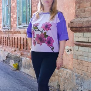 Cotton tunic art clothing, hand-painted oversized T-shirt