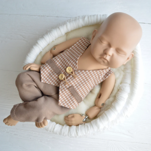 Brown newborn boy photo prop outfit:newsboy cap,vest and pants
