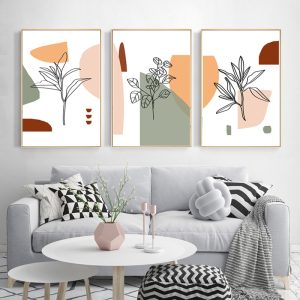 Scandinavian Style Set Of 3 Prints Leaf Line Art Instant Download