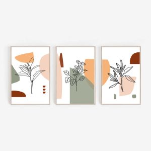 Scandinavian Style Set Of 3 Prints Leaf Line Art Instant Download