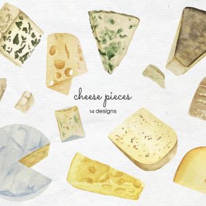 Watercolor Wine and Сheese Clipart