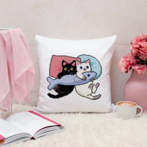 cat cross stitch on pollow