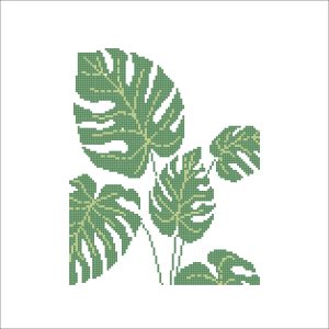 Monstera leaf cross stitch pattern PDF, Green tropical monstera pattern, Instant download