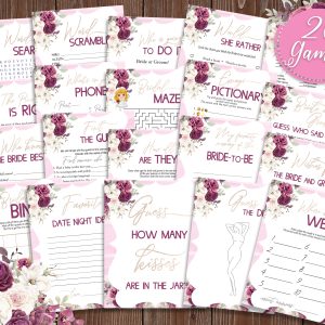 Spanish English Purple Bridal Shower Games Despedida de Soltera