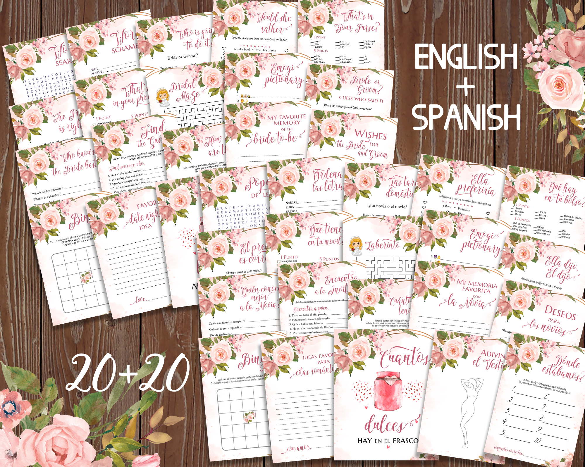 Spanish English Floral Bridal Shower Games Despedida Soltera