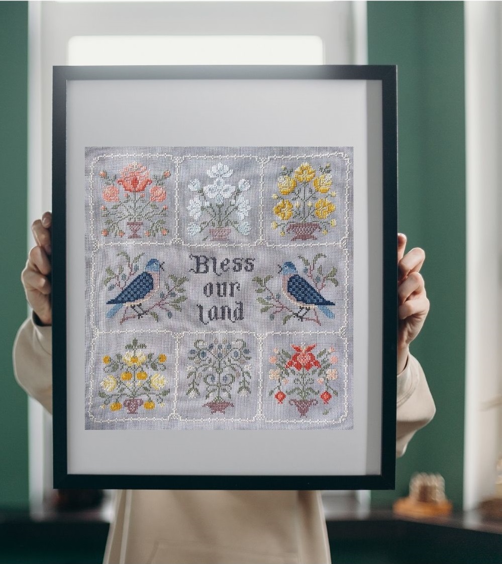 Bless our land Primitive Cross stitch pattern PDF, Flowers Sampler 9 Bless our land Primitive Cross stitch pattern PDF, Flowers Sampler, PDF Instant Download