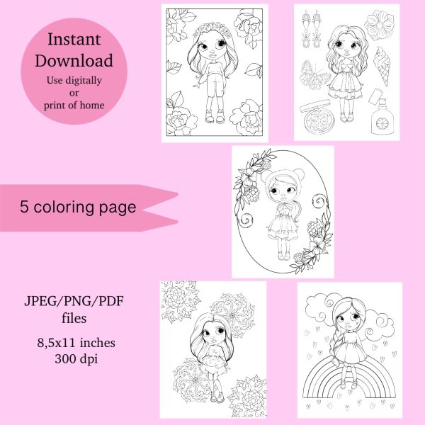 digital 5 doll girl coloring page