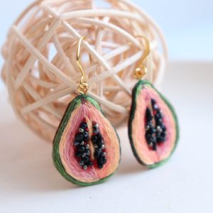 embroidered papaya earrings