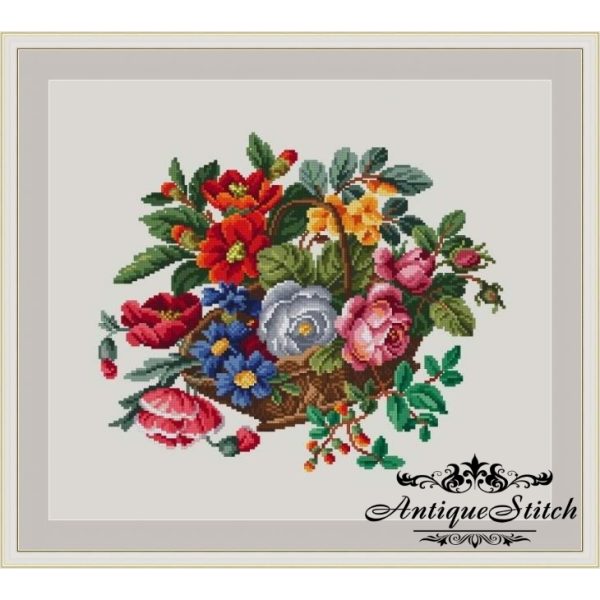 Berlin Woolwork Basket Flowers #04