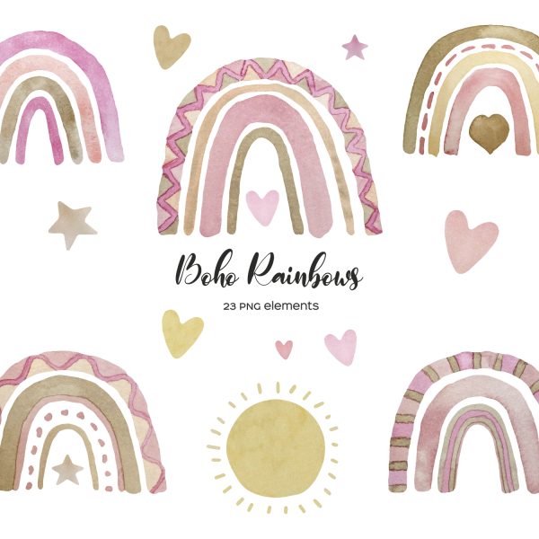 Watercolor pink boho rainbow. Scandinavian rainbow PNG