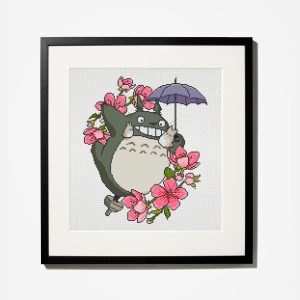 Totoro with flowers cross stitch