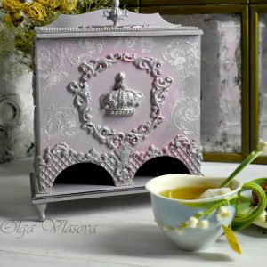 Pink Tea House for Tea Bags double tea storage box