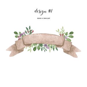 Watercolor Ribbons With Flowers, Floral Banner Clipart