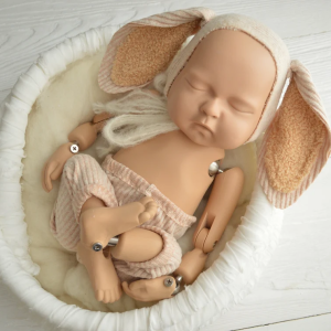 Newborn beige bunny outfit photo prop. Pants and ears bonnet set.