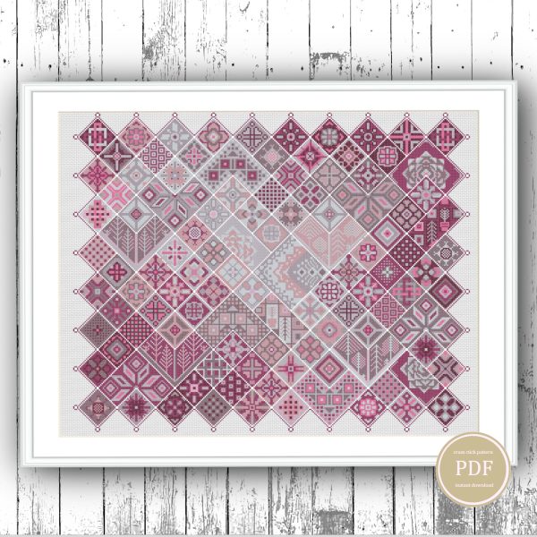 Cross Stitch Pattern Patchwork Tiles Geometric Arabic Squares PDF counted chart 73