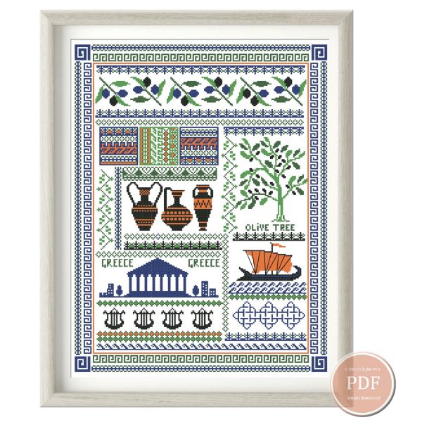 Cross Stitch Pattern Greek Sampler Primitive Pattern PDF 65