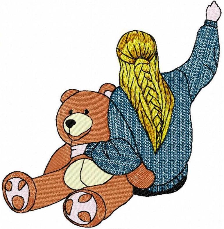 Girl with Teddy machine embroidery designs, 3 sizes 2 Girl with Teddy machine embroidery designs, 3 sizes - Image 2