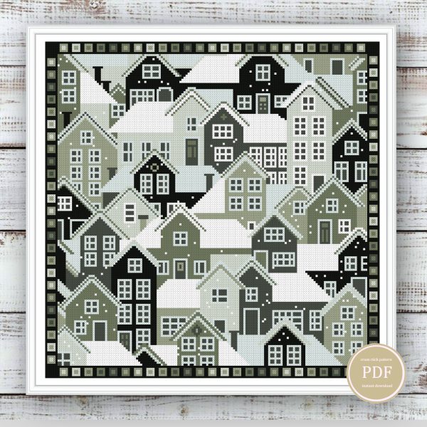Cross Stitch Pattern Patchwork Winter City Simple Embroidery Instant Download PDF 59