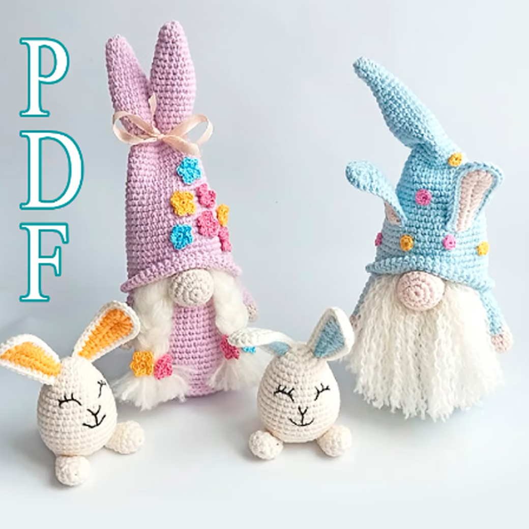 Crochet Easter gnome and bunny pattern, amigurumi Easter decor 1 Easter gnomes bunny pattern