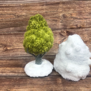 artificial snow, knitted trees,small forest