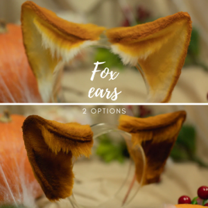 Handmade orange red range white wolf fox ears faux fur cosplay