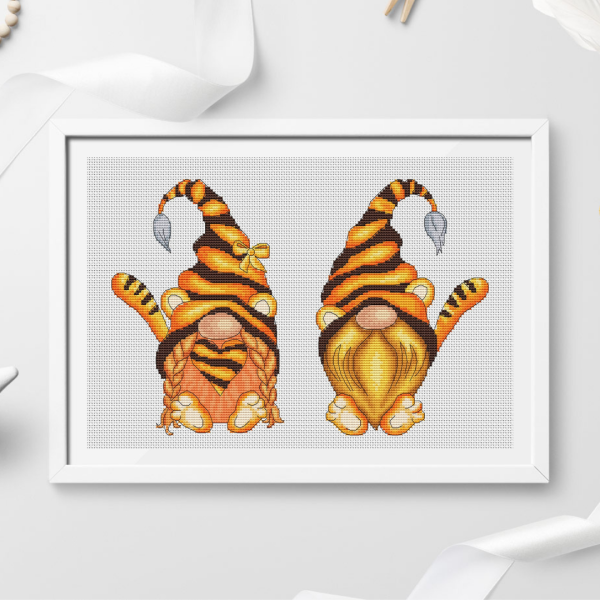 Tiger gnomes cross stitch pattern