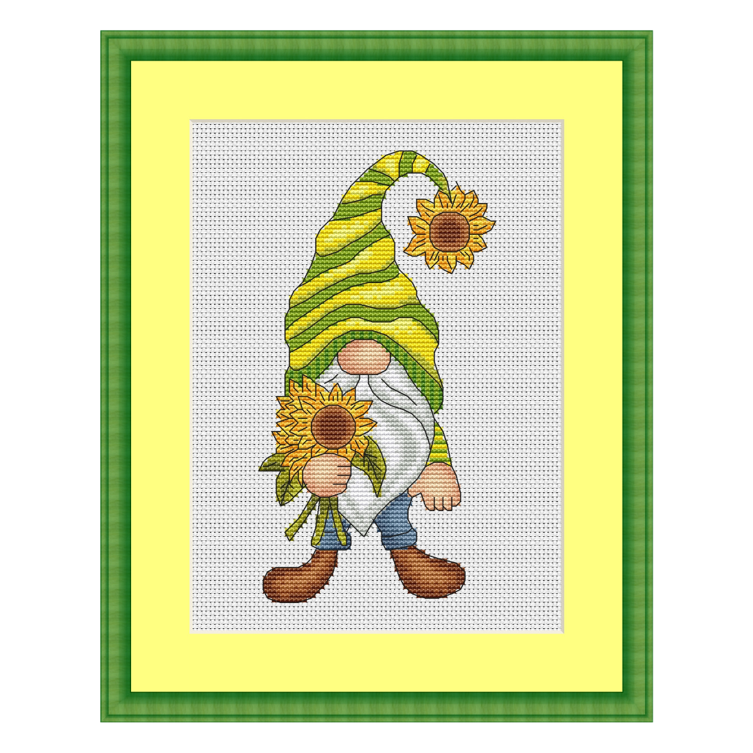 Sunflower gnome cross stitch pattern PDF, summer gnome 2 summer gnome cross stitch pattern