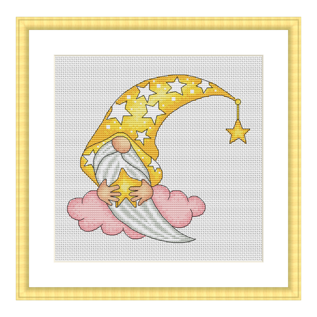 Moon gnome cross stitch pattern PDF, night gnome 2 moon gnome cross stitch