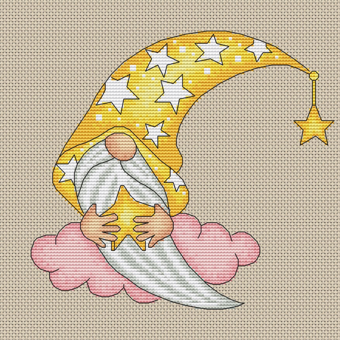 Moon gnome cross stitch pattern PDF, night gnome 4 gnome embroidery