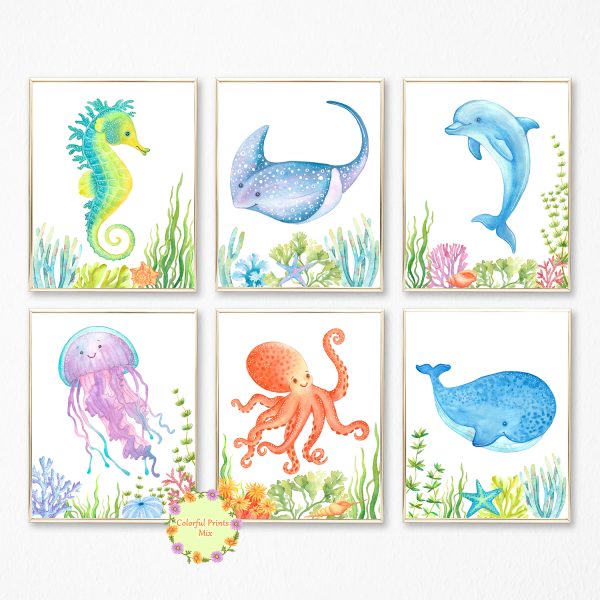 Under the Sea Nursery Art, Nautical Print Set, Instant Download