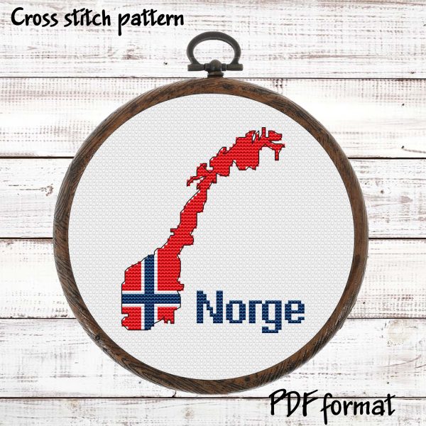 Norway map cross stitch pattern